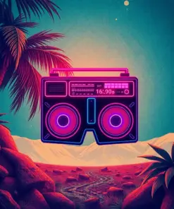 Neon Boardshorts Vintage Audio Paint By Numbers