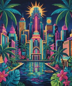 Neon Lit Tropical Metropolis Paint By Numbers