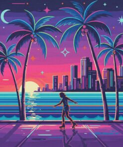 Neon Palms Seaside Skating Paint By Numbers