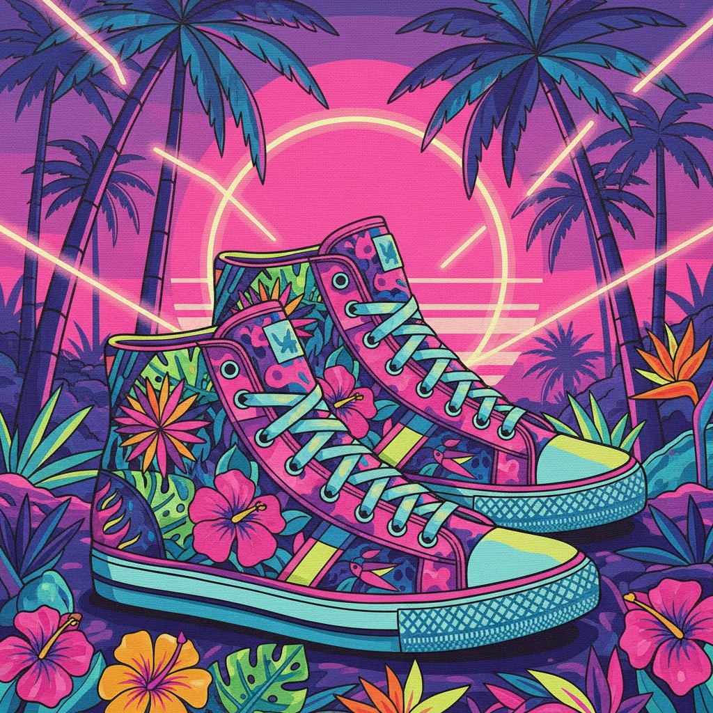 Neon Tropical Retro Kicks Paint By Numbers Kit - Vibrant Art completed