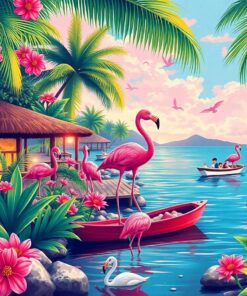 Nostalgic Tropical Flamingo Bay Paint By Numbers