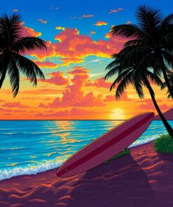 Surfboard Sunset Paint Numbers