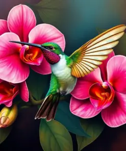 Orchid And Antique Hummingbird paint by numbers