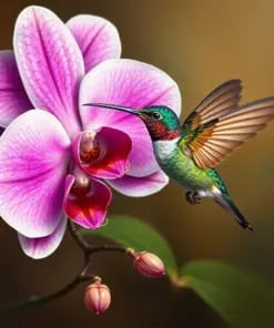 Orchid And Antique Hummingbird Paint By Numbers