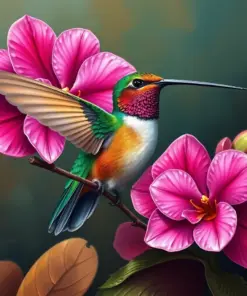 Orchid And Antique Hummingbird Paint By Numbers