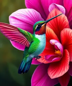 Orchid and Antique Hummingbird Paint by Numbers