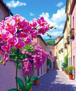 Orchids Above Cobblestone Streets Paint By Numbers