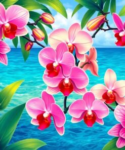 Orchids Framing Tropical Seas Paint By Numbers