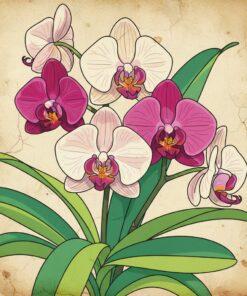 Orchids On Vintage Parchment Paint By Numbers