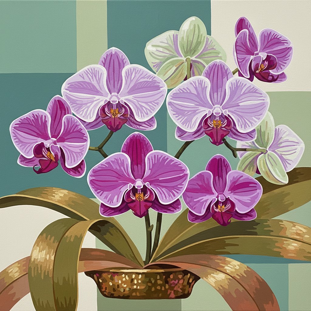 Orchids Over Antique Brass Paint By Numbers Kit - Vintage completed