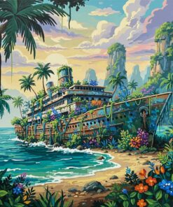 Overgrown Midcentury Ship Ruins Paint By Numbers