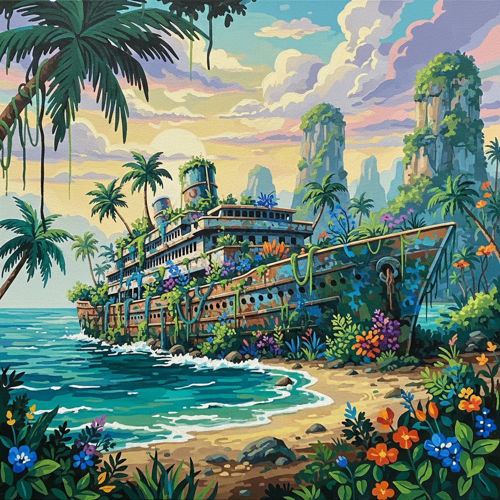 overgrown-midcentury-ship-ruins-paint-by-numbers-kit