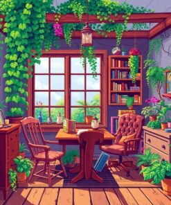 Overgrown Rustic Study Room Paint By Numbers