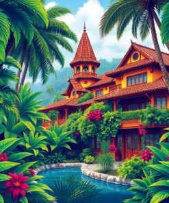 Overgrown Tropical Architecture Paint By Numbers