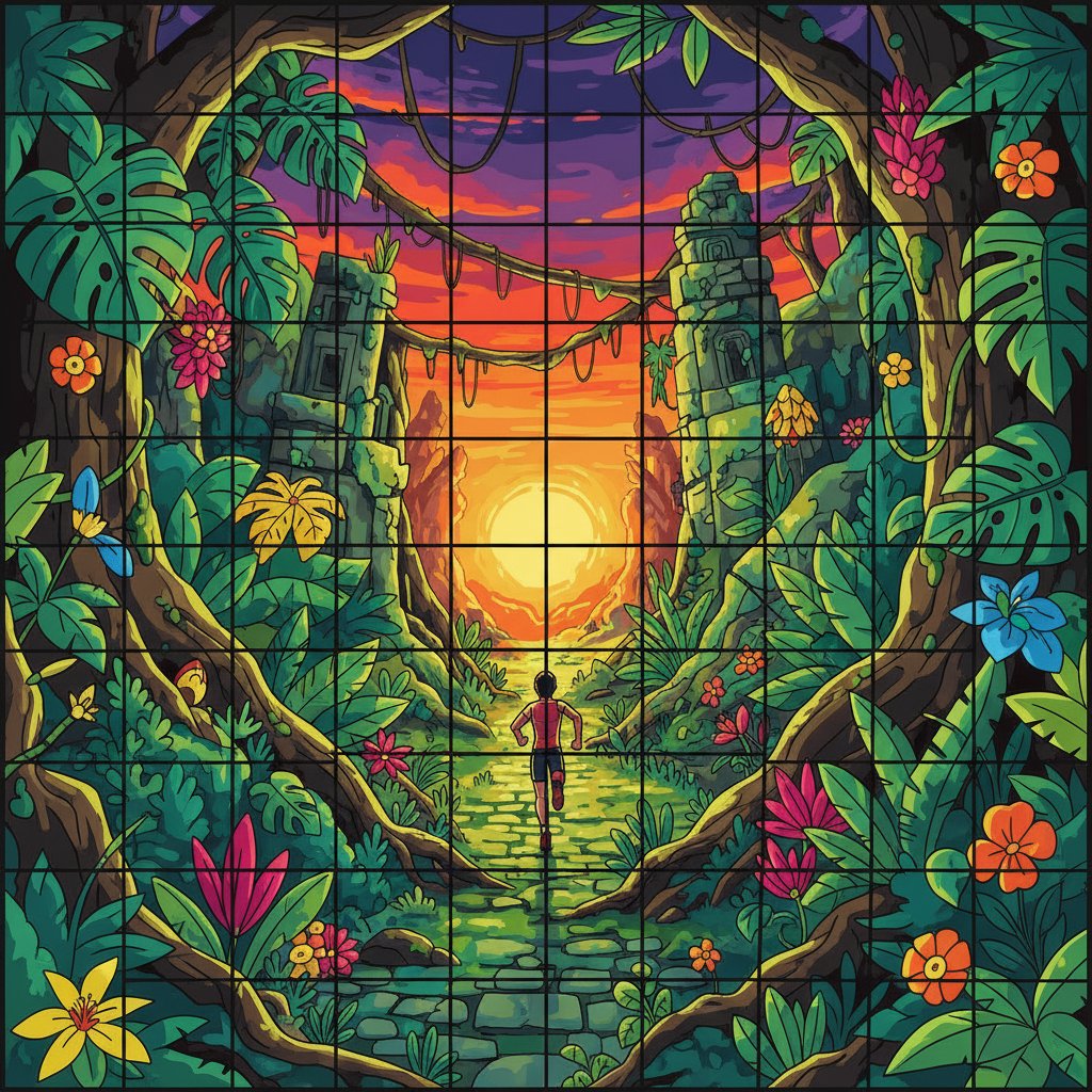 Overgrown Tropical Maze Runner Paint By Numbers - Gaming Art completed