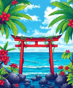 Overgrown Tropical Ocean Torii Paint By Numbers
