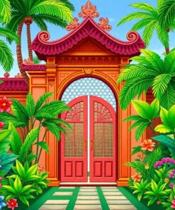 Overgrown Tropical Palace Gates Paint By Numbers