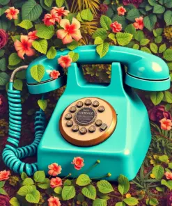 Overgrown Vintage Teal Telephone Paint By Numbers