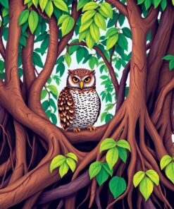 Owl Amidst Banyan Roots Paint By Numbers
