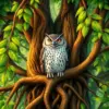 Owl Amidst Banyan Roots paint by numbers