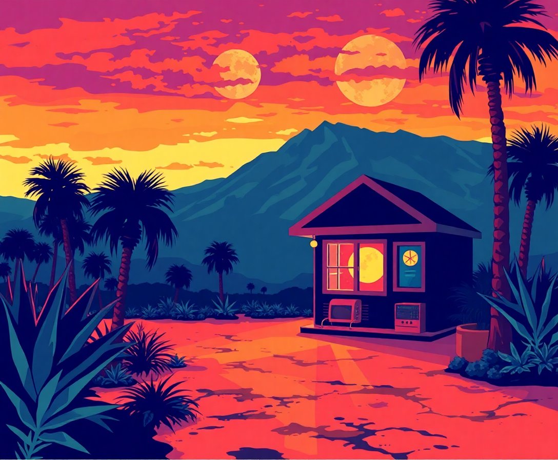 Palm Shadows Radio Mystery Paint By Numbers Kit - Vintage Art completed