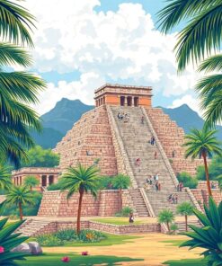 Palms Framing Ancient Teotihuacan Paint By Numbers