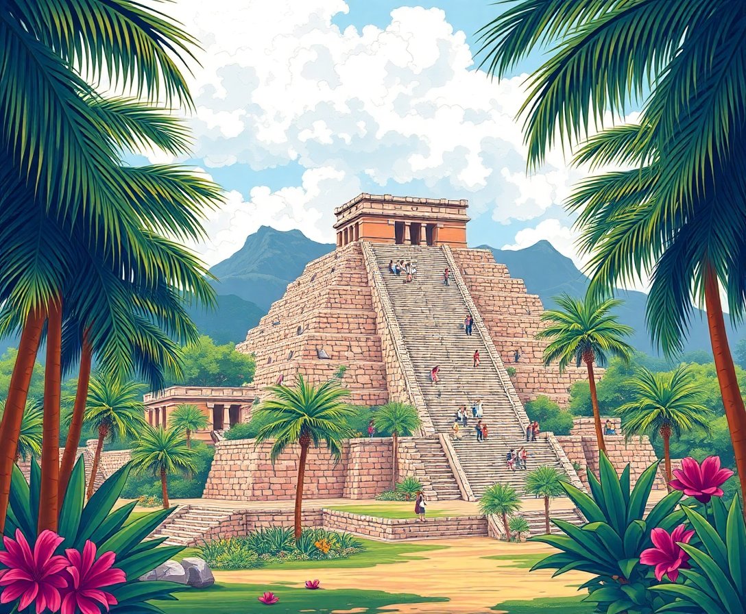 palms-framing-ancient-teotihuacan-paint-by-numbers-kit