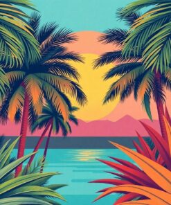 Palms Framing Retro Deco Paint By Numbers