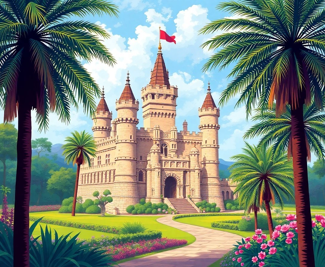 palms-framing-the-keep-paint-by-numbers-castle-art-kit