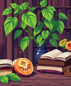 Papaya Beside Antique Books Paint By Numbers