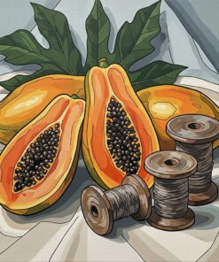 Papaya Beside Antique Spools Paint By Numbers