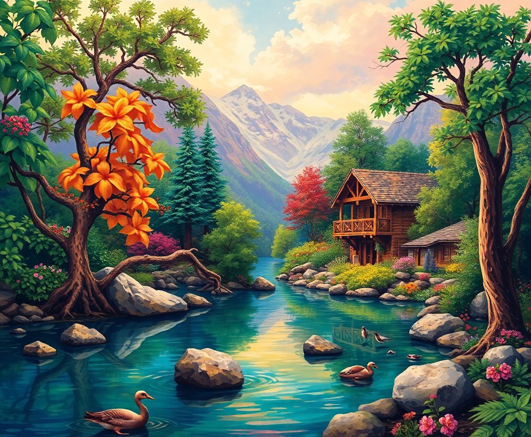 Paradise In Aged Oak Paint By Numbers - Rustic Art Kit completed