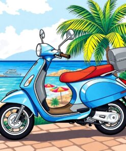 Parked Tropical Coastal Vespa Paint By Numbers