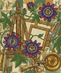 Passionflowers Entwining Vintage Brass Paint By Numbers