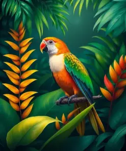 Perched Amidst Tropical Ferns paint by numbers