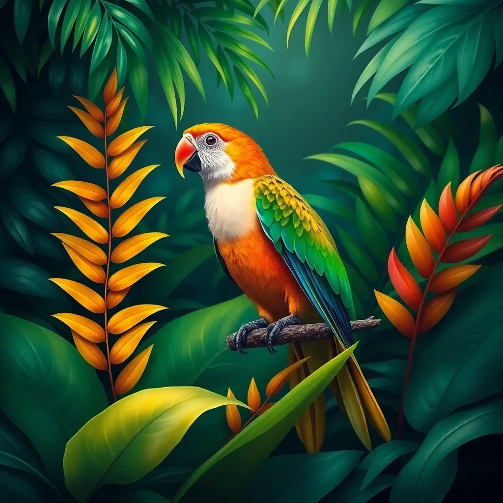 completed artwork display Perched Amidst Tropical Ferns paint by numbers