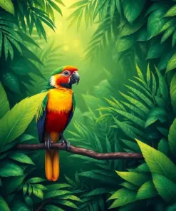 Perched Amidst Tropical Ferns Paint By Numbers