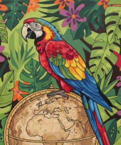 Perched Parrot Old Globe Paint By Numbers