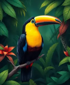 Perched Vintage Jungle Toucan paint by numbers