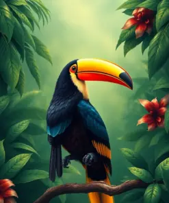 Perched Vintage Jungle Toucan Paint By Numbers