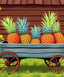 Pineapples In Vintage Wagon Paint By Numbers
