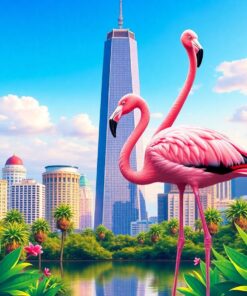 Pink Flamingo Realistic Skyscraper Paint By Numbers