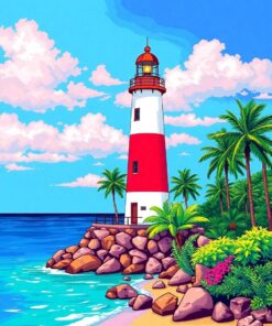 Tropical Lighthouse Paint Numbers