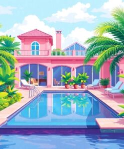 Pink Villa Poolside Oasis Paint By Numbers
