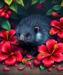 Porcupine Among Fallen Hibiscus Paint By Numbers