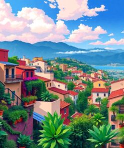 Potted Calatheas Above Town Paint By Numbers