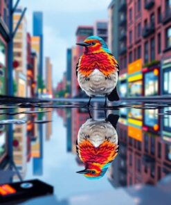 Puddle Reflected Urban Bird Paint By Numbers
