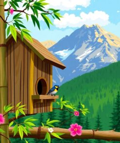Realistic Alpine Bamboo Birdhouse Paint By Numbers