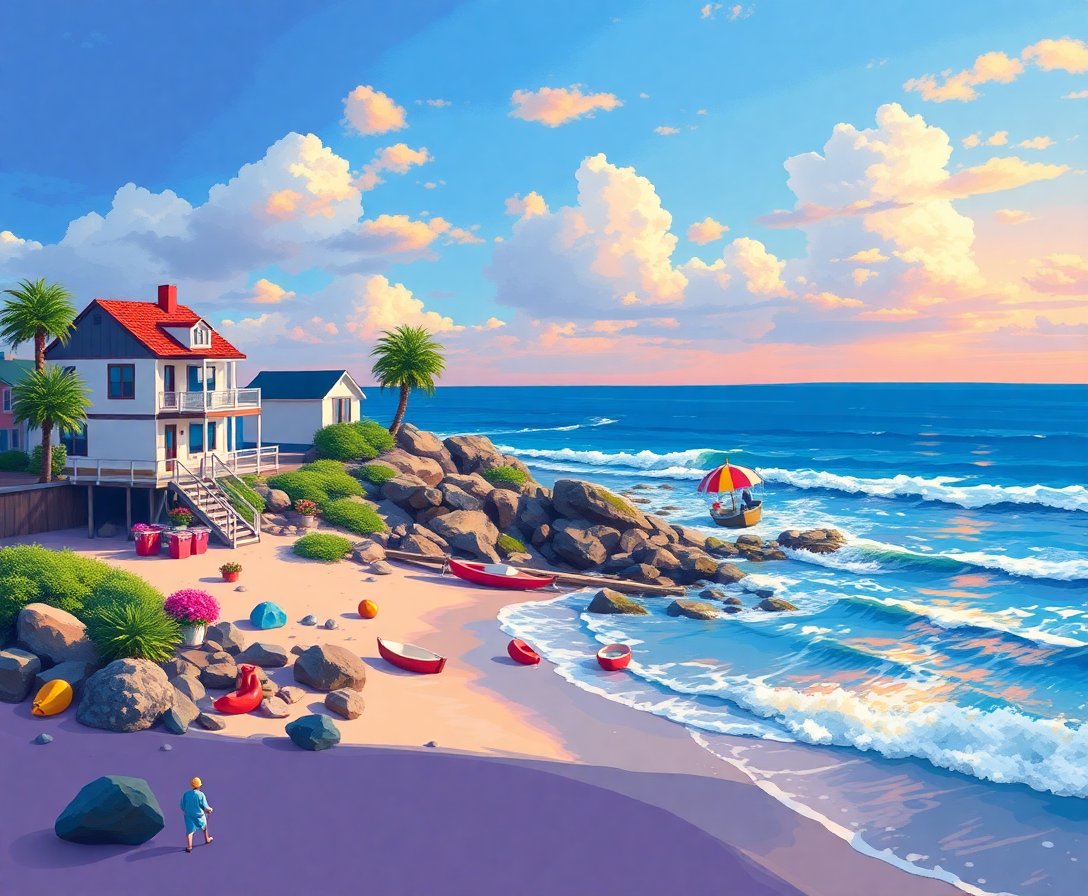 Realistic Americana Beach Shore Paint By Numbers Kit | Ocean Art completed