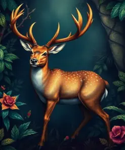 Realistic Antique Jungle Deer Paint By Numbers